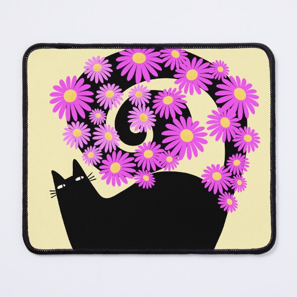 Item preview, Blooming Pink Flowers Black Cat designed and sold by poket.piktures.