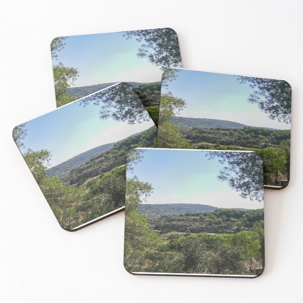 Item preview, Sunlit Mediterranean Countryside Valley Framed by Pine Trees Overlooking Rolling Hills and Olive Groves designed and sold by Nmallia.