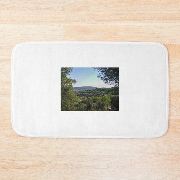 Item preview, Sunlit Mediterranean Countryside Valley Framed by Pine Trees Overlooking Rolling Hills and Olive Groves designed and sold by Nmallia.