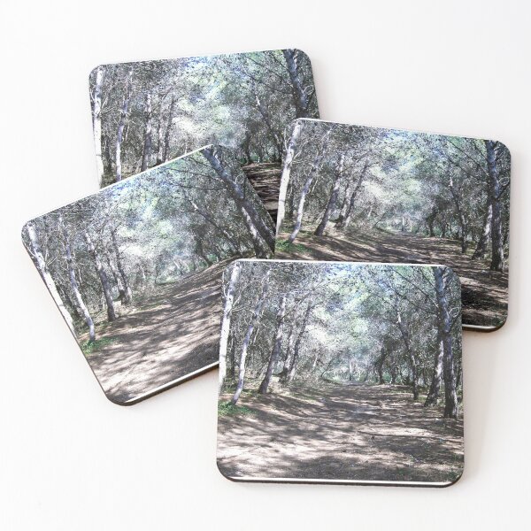 Item preview, Sunlit Forest Path Through Pine Trees Along a Quiet Woodland Trail With Dappled Shadows designed and sold by Nmallia.