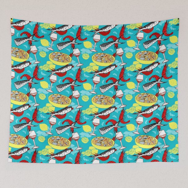 Item preview, Mediterranean Seafood and Wine Seamless Pattern designed and sold by Rômulo Queiroz.