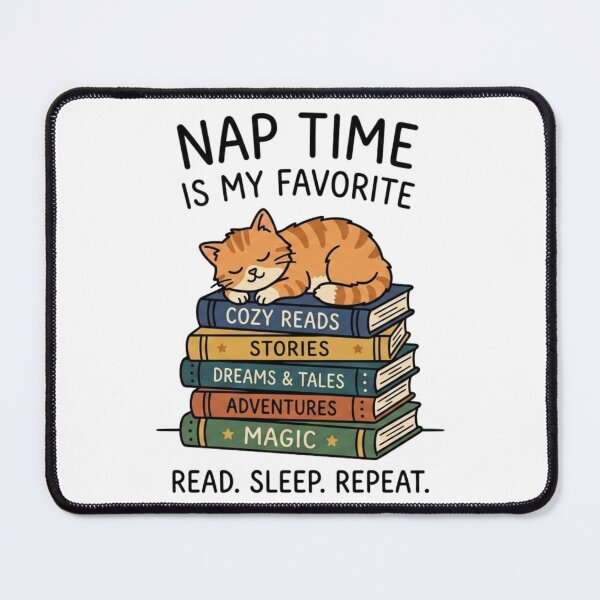 Item preview, Nap Time Is My Favorite – Cute Cat Reading Books T-Shirt Design designed and sold by NikieesCreation.