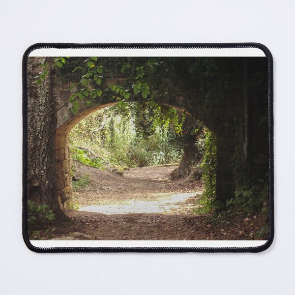 Item preview, Stone Archway Framing a Sunlit Forest Path Through Lush Woodland and Ancient Trees designed and sold by Nmallia.