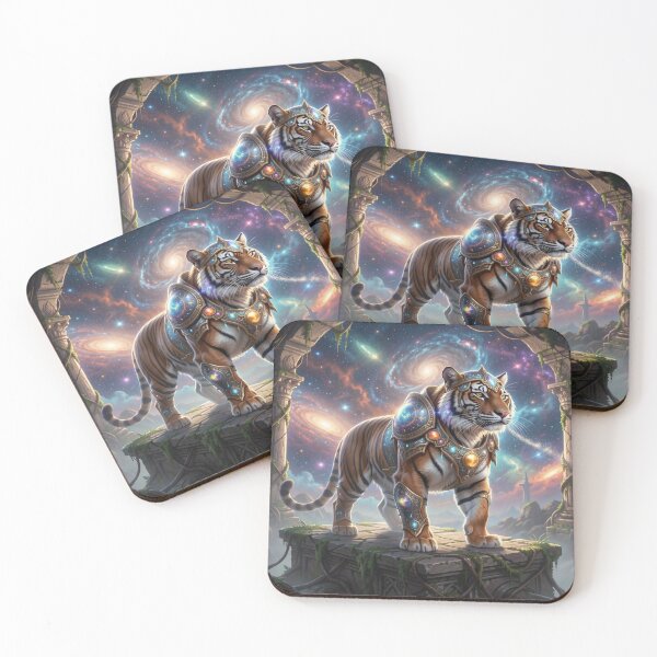 Item preview, Celestial Tiger Guardian in Ancient Fantasy Ruins – Cosmic Myth Power Art designed and sold by FotoworldEdel.