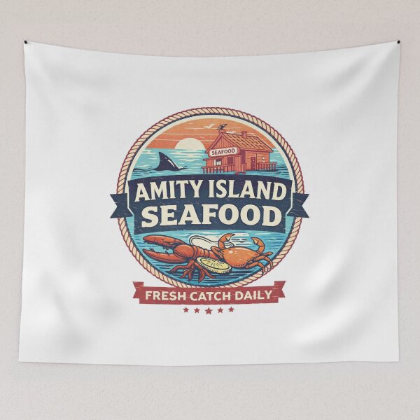 Item preview, Amity Island Seafood Vintage Beach Shack Logo Fresh Catch Daily Shirt designed and sold by GhostDawgs.