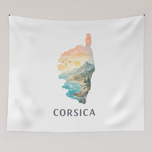 Item preview, Corsica Minimalist Watercolor Island Icon – Mediterranean Landscape Art designed and sold by StickyDelights.