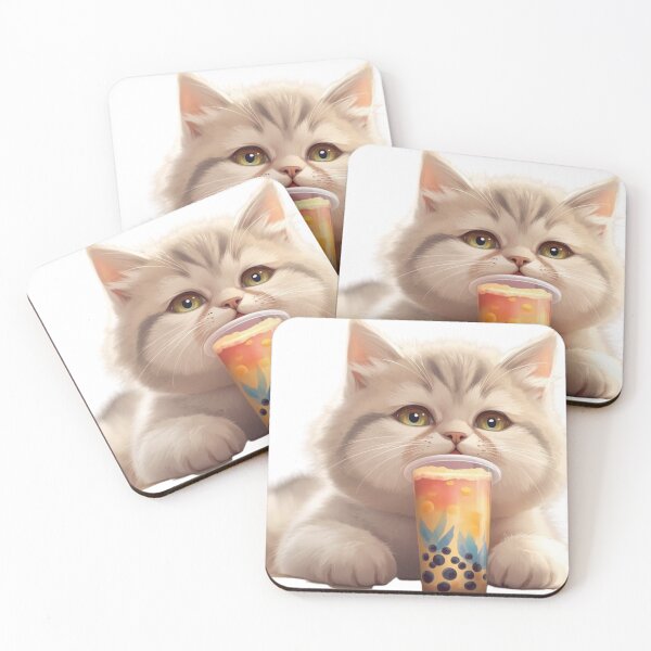 Item preview, Cute Cat Drinking Boba Tea - Kawaii Fluffy Kitten Bubble Tea designed and sold by Pulp-Peel.