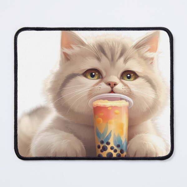 Item preview, Cute Cat Drinking Boba Tea - Kawaii Fluffy Kitten Bubble Tea designed and sold by Pulp-Peel.