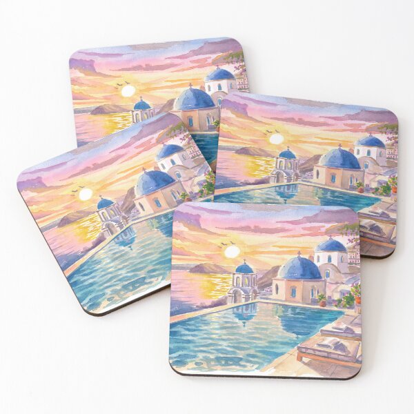 Item preview, Santorini Oia Blue Domes Travel Art with Infinity Pool View designed and sold by artshop77.