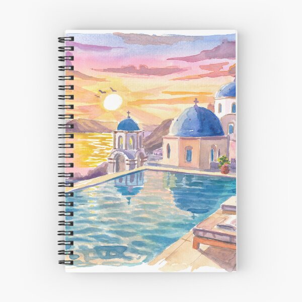 Item preview, Santorini Oia Blue Domes Travel Art with Infinity Pool View designed and sold by artshop77.