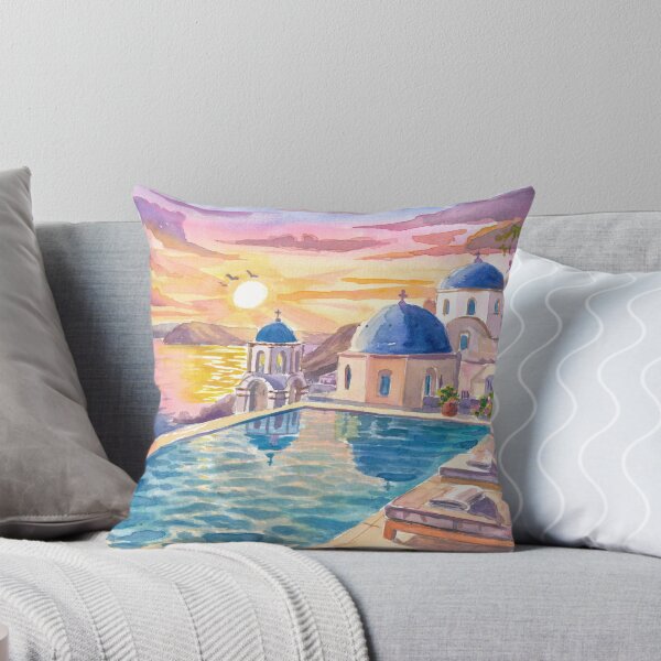 Item preview, Santorini Oia Blue Domes Travel Art with Infinity Pool View designed and sold by artshop77.