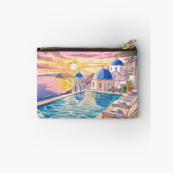 Item preview, Santorini Oia Blue Domes Travel Art with Infinity Pool View designed and sold by artshop77.
