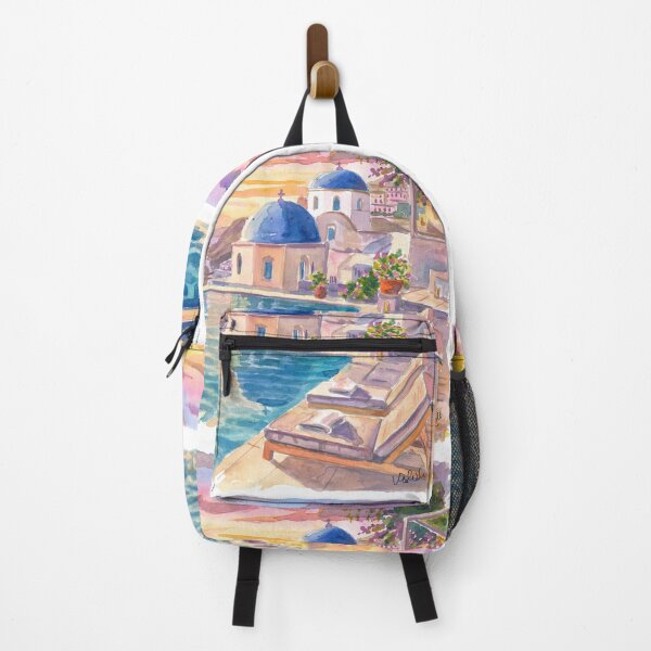Item preview, Santorini Oia Blue Domes Travel Art with Infinity Pool View designed and sold by artshop77.