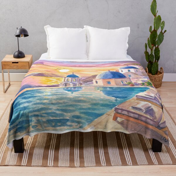 Item preview, Santorini Oia Blue Domes Travel Art with Infinity Pool View designed and sold by artshop77.