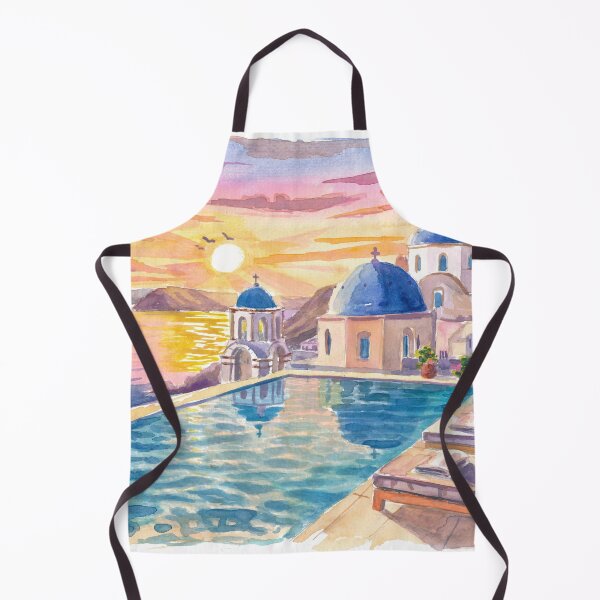 Item preview, Santorini Oia Blue Domes Travel Art with Infinity Pool View designed and sold by artshop77.