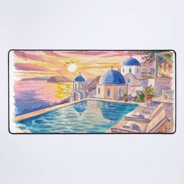 Item preview, Santorini Oia Blue Domes Travel Art with Infinity Pool View designed and sold by artshop77.