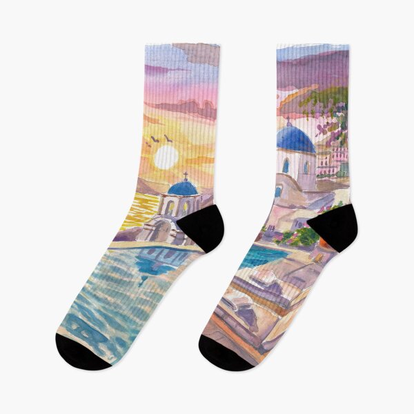 Item preview, Santorini Oia Blue Domes Travel Art with Infinity Pool View designed and sold by artshop77.