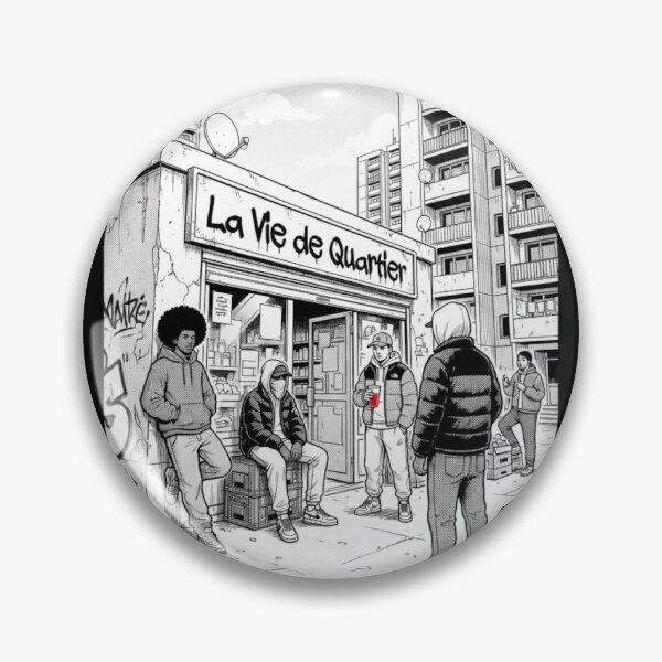 Item preview, Neighborhood Life - Block Life - Black and White Urban Street Art Illustration designed and sold by PLUSHIWORLDtm.