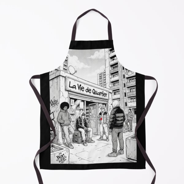 Item preview, Neighborhood Life - Block Life - Black and White Urban Street Art Illustration designed and sold by PLUSHIWORLDtm.