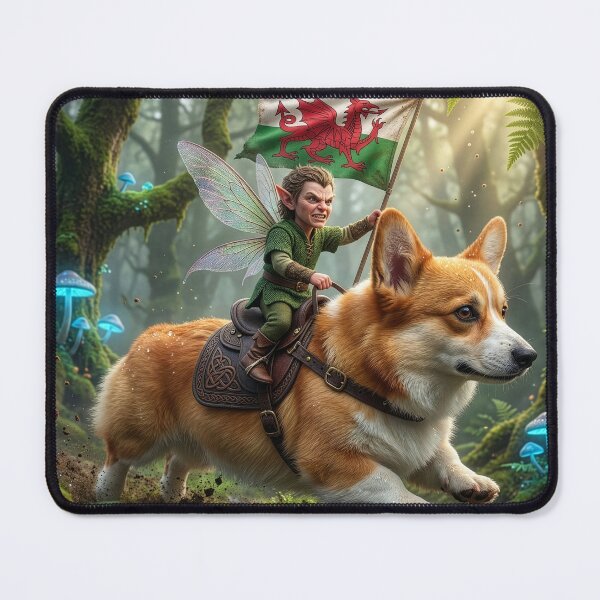 Item preview, Welsh Ellyllon Elf Rides His Welsh Corgi designed and sold by Tridentulus.