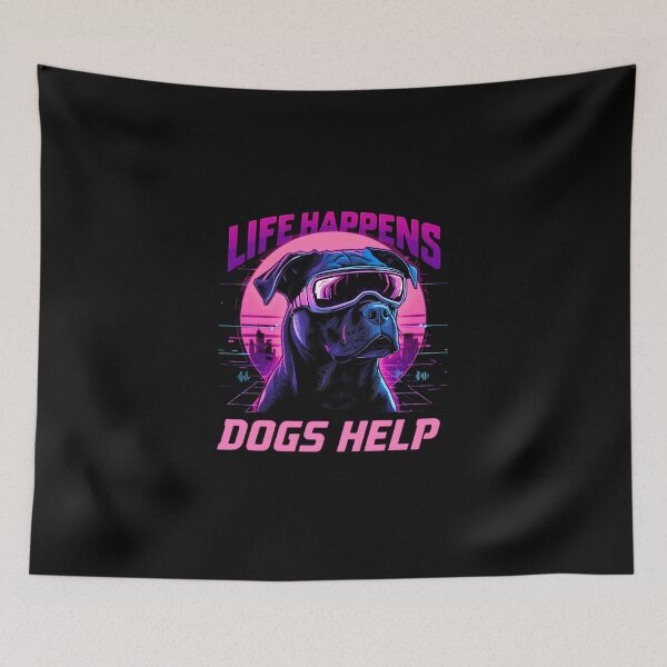 Item preview, Life Happens Dogs Help Vaporwave Dog designed and sold by LunaMagicStudio.
