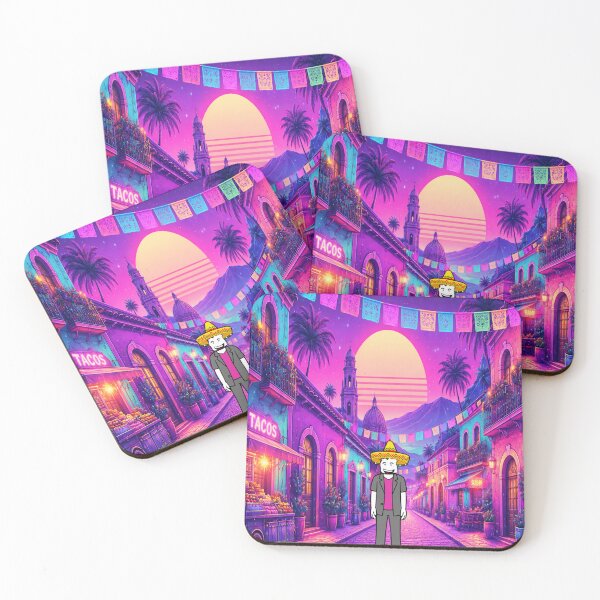 Item preview, Vaporwave Mexican town with OC wearing sombrero hat designed and sold by SamiVaporStudio.