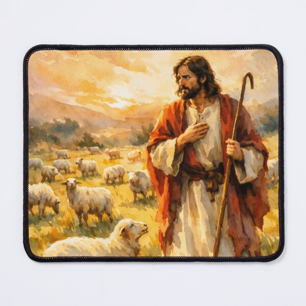 Item preview, Jesús el Buen Pastor – Acuarela cristiana de Cristo con ovejas, obra de fe bíblica, religiosa designed and sold by stylishdzign.