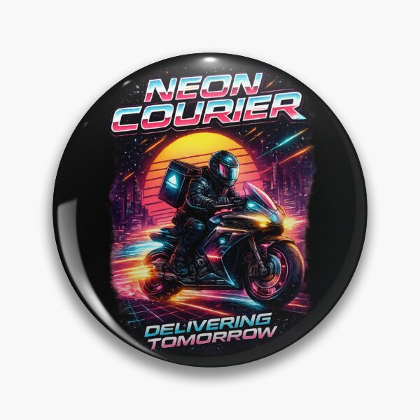 Item preview, Retro Neon Courier Motorcycle – Cyberpunk Delivery Rider designed and sold by SidTastic .