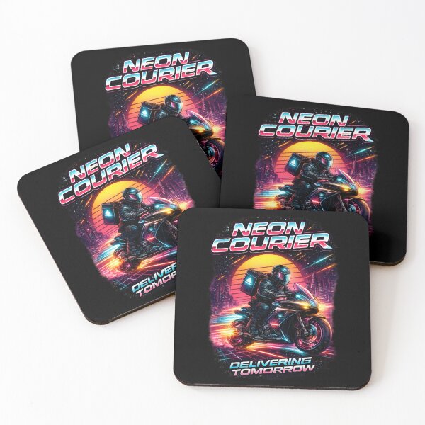 Item preview, Retro Neon Courier Motorcycle – Cyberpunk Delivery Rider designed and sold by SidTastic .