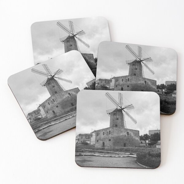 Item preview, Historic Stone Windmill With Large Sails Against Moody Sky in Urban Mediterranean Setting designed and sold by Nmallia.