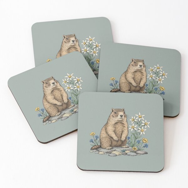 Item preview, Alpine Marmot with Mountain Flowers designed and sold by BirdsnStuff.