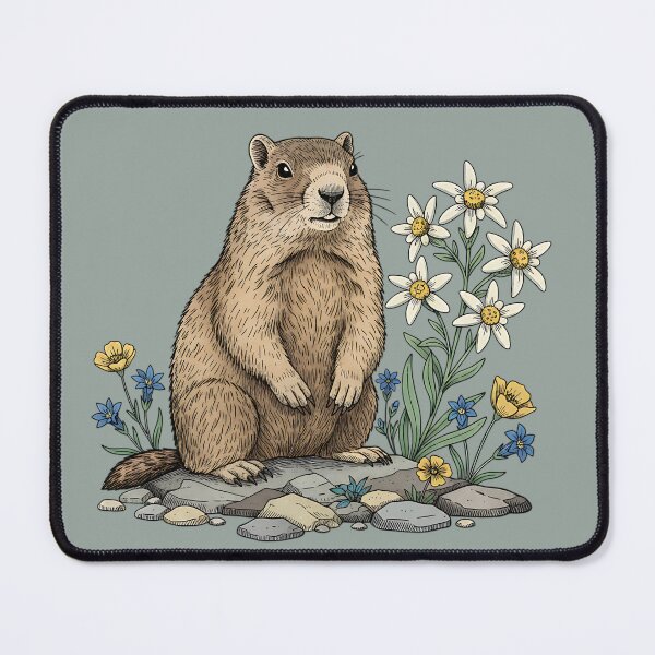 Item preview, Alpine Marmot with Mountain Flowers designed and sold by BirdsnStuff.
