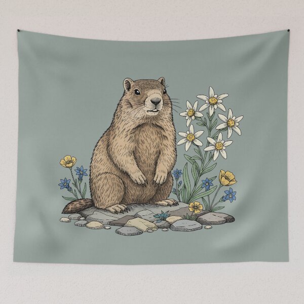 Item preview, Alpine Marmot with Mountain Flowers designed and sold by BirdsnStuff.