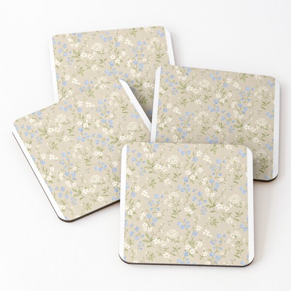 Item preview, Beige background with white and blue flowers, calm and gentle, floral design, patterns designed and sold by wizard-work.