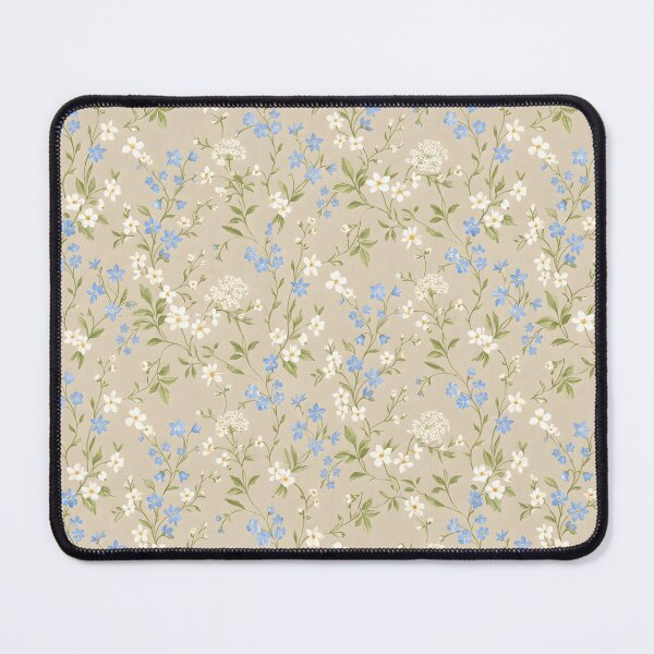 Item preview, Beige background with white and blue flowers, calm and gentle, floral design, patterns designed and sold by wizard-work.