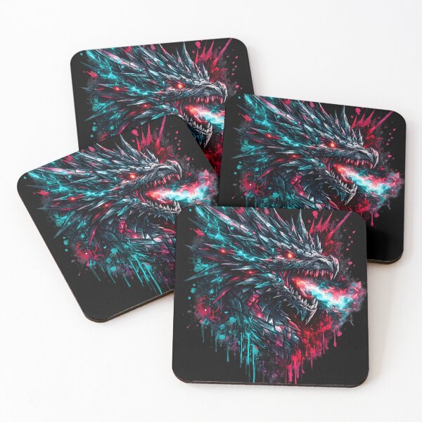 Item preview, Cyber Dragon Unleashed – Dark Fantasy Neon Splash Art | Red & Teal Gothic Dragon designed and sold by etuvibes.