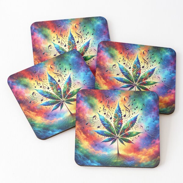 Item preview, Psychedelic Weed Music Leaf Cosmic Rainbow Cannabis Art designed and sold by POD DYNASTY | Original Print On Demand T-Shirt Graphics.