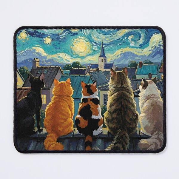 Item preview, Cat Van Gogh Starry Night Cats Rooftop Scene Feline designed and sold by Go-Fun.