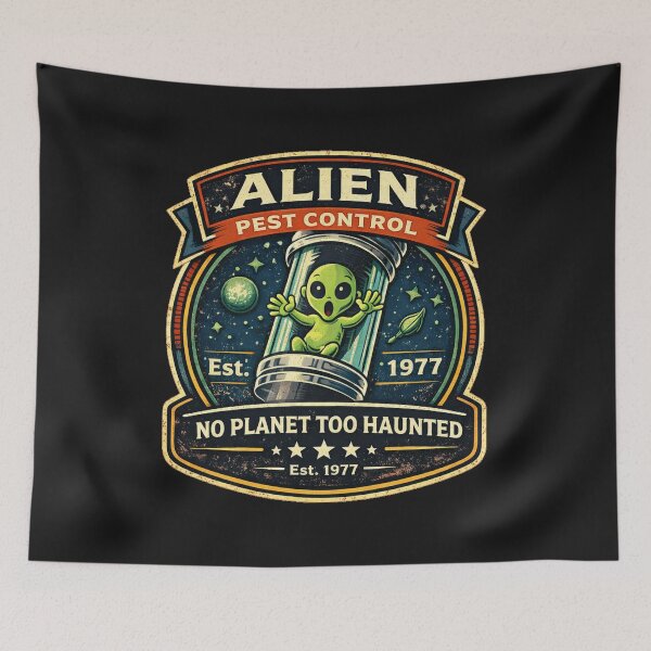 Item preview, Alien Pest Control -  UFO Exterminator Retro Sci-Fi Removal Services Shirt designed and sold by GhostDawgs.