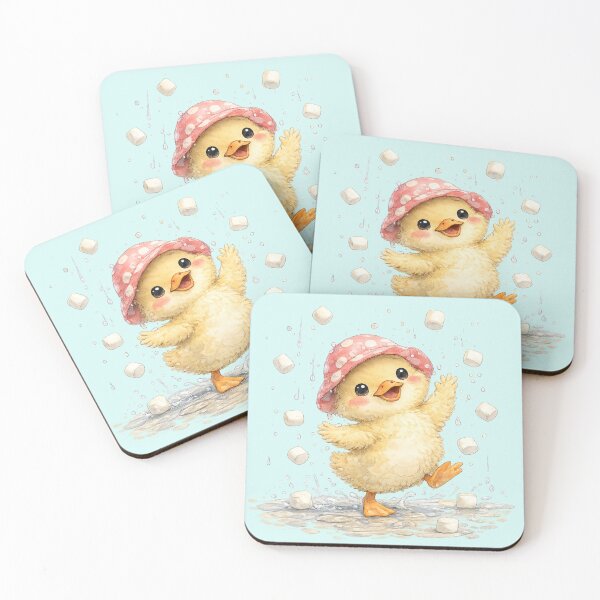 Item preview, Dancing Duck in Marshmallow Rain – Cute Kawaii Duck Watercolor designed and sold by Nusha Creations.