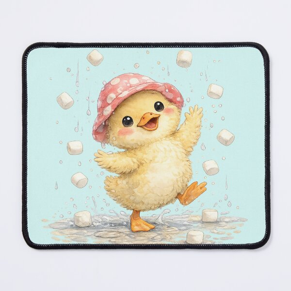 Item preview, Dancing Duck in Marshmallow Rain – Cute Kawaii Duck Watercolor designed and sold by StickyDelights.