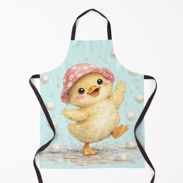 Item preview, Dancing Duck in Marshmallow Rain – Cute Kawaii Duck Watercolor designed and sold by StickyDelights.