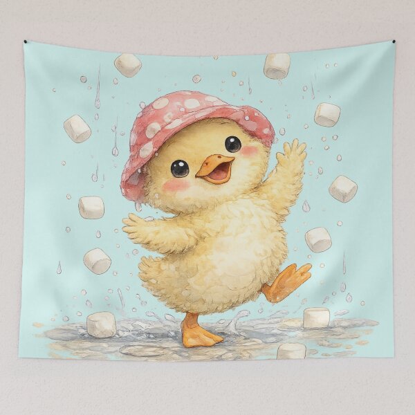 Item preview, Dancing Duck in Marshmallow Rain – Cute Kawaii Duck Watercolor designed and sold by StickyDelights.