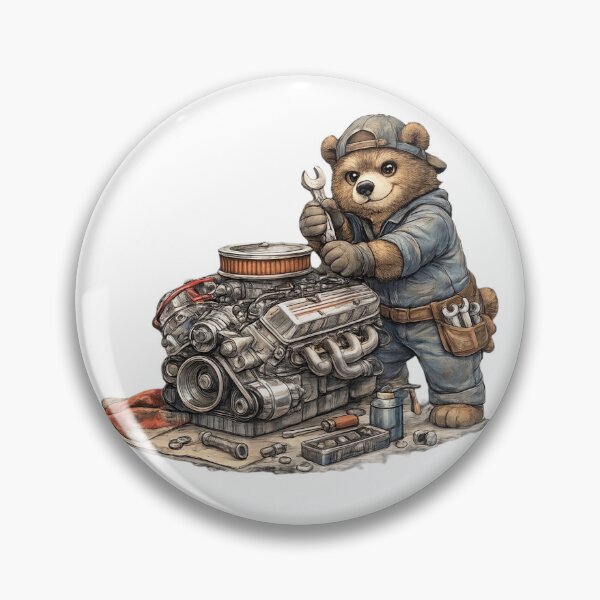 Item preview, Cute Bear Mechanic Repairing a V8 Engine – Hand Drawn Colored Pencil Sticker Illustration designed and sold by Felixuss.