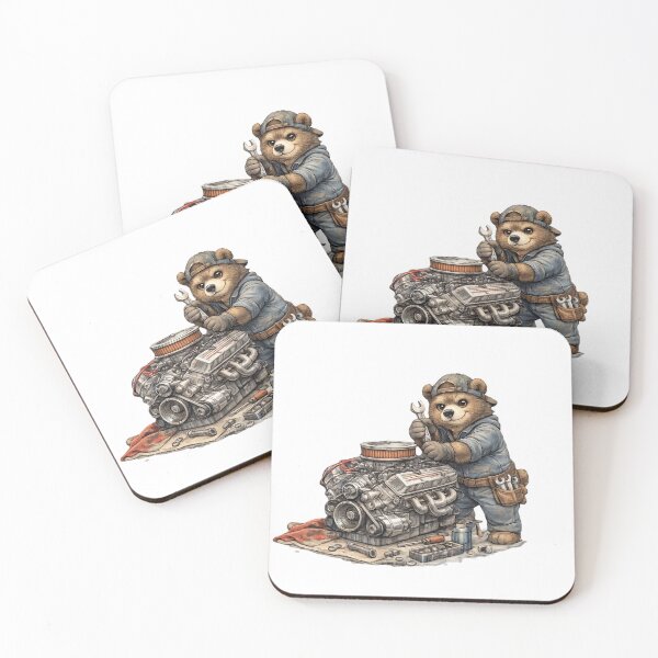 Item preview, Cute Bear Mechanic Repairing a V8 Engine – Hand Drawn Colored Pencil Sticker Illustration designed and sold by Felixuss.