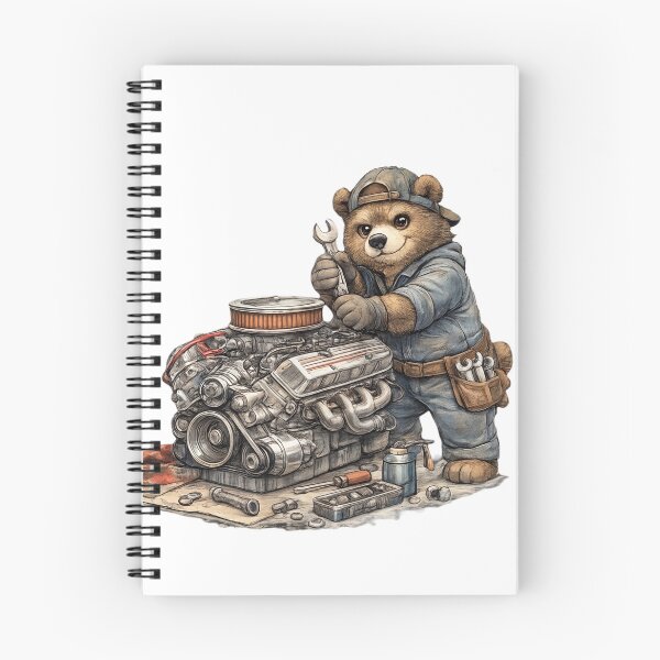 Item preview, Cute Bear Mechanic Repairing a V8 Engine – Hand Drawn Colored Pencil Sticker Illustration designed and sold by Felixuss.
