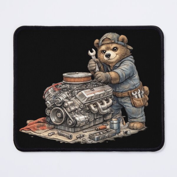 Item preview, Cute Bear Mechanic Repairing a V8 Engine – Hand Drawn Colored Pencil Sticker Illustration designed and sold by Felixuss.