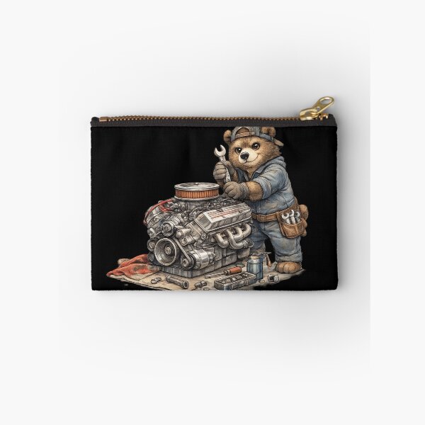 Item preview, Cute Bear Mechanic Repairing a V8 Engine – Hand Drawn Colored Pencil Sticker Illustration designed and sold by Felixuss.