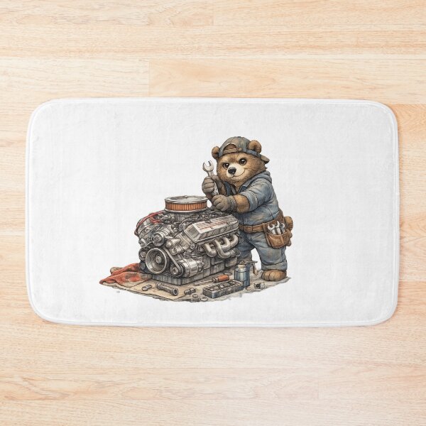Item preview, Cute Bear Mechanic Repairing a V8 Engine – Hand Drawn Colored Pencil Sticker Illustration designed and sold by Felixuss.