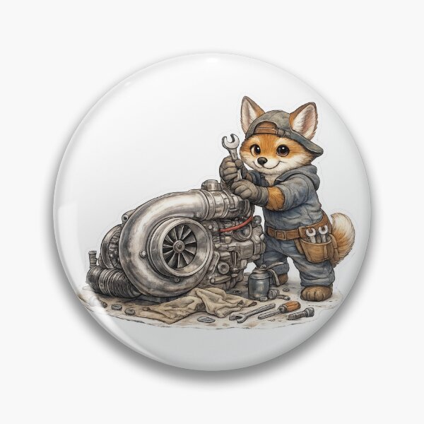 Item preview, Cute Fox Mechanic Repairing a Turbocharger – Hand Drawn Colored Pencil Sticker Illustration designed and sold by Felixuss.